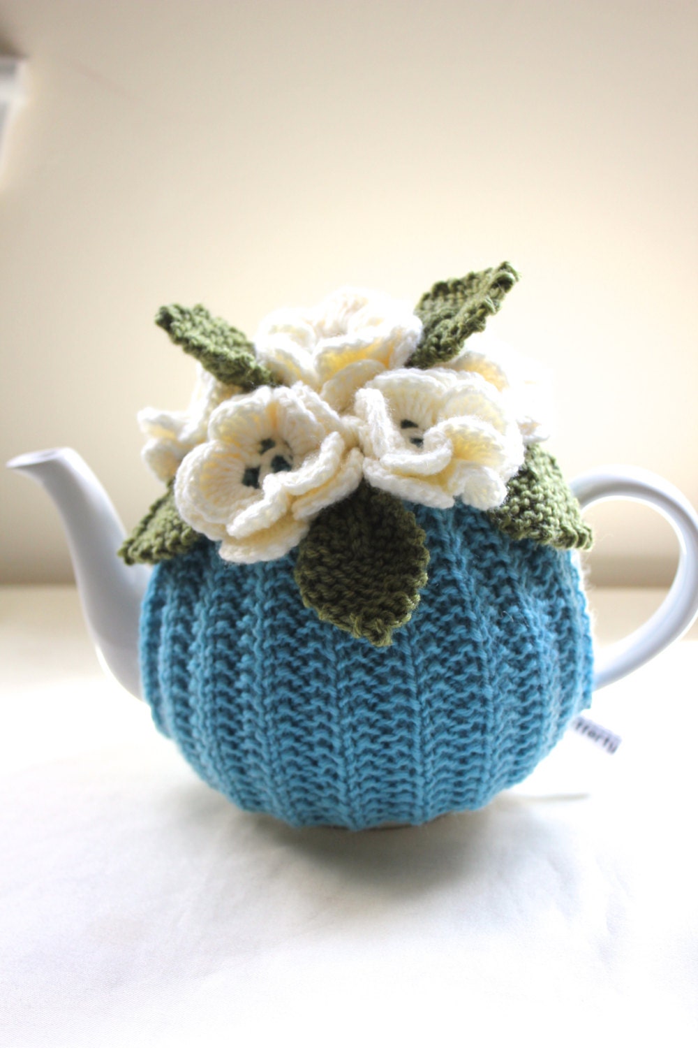 Lily of the Valley - Aqua Flower Garden Tea Cosy in Pure Merino - size MEDIUM