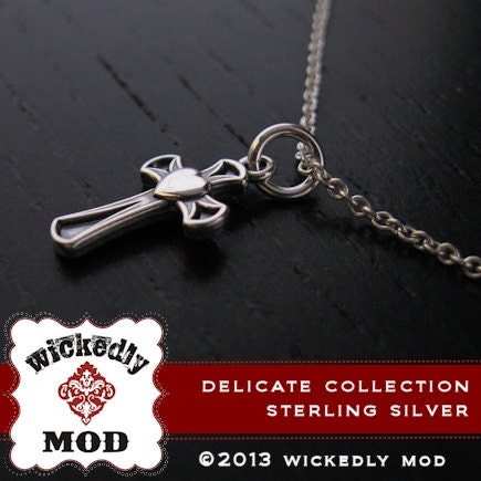 Delicate Collection - Sterling Silver Small Cross with heart everyday necklace - Simple Necklace - Minimal Jewelry - Christian Necklace