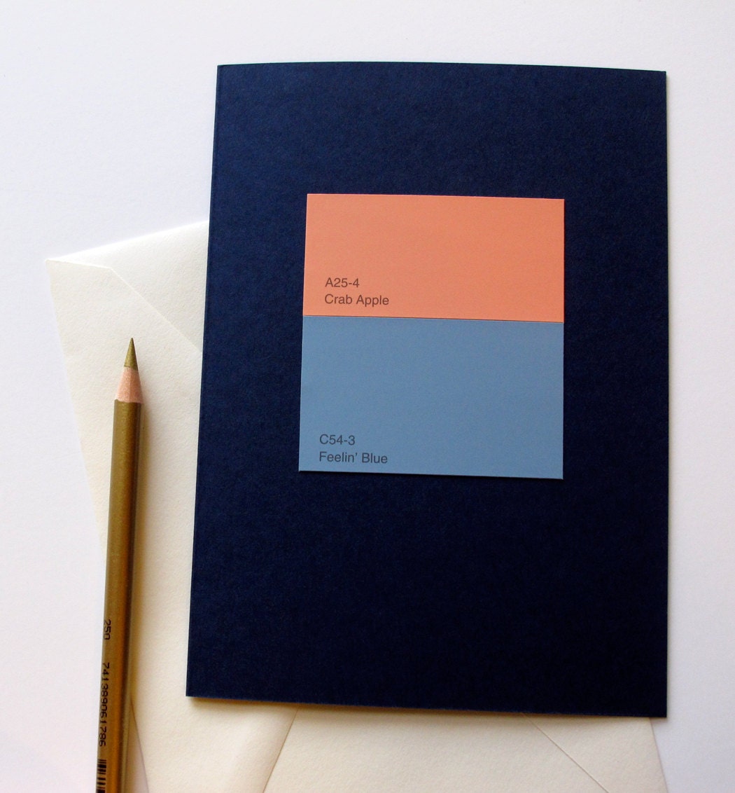 FEEL BETTER: Crab Apple / Feelin' Blue- paint chip card, thinking of you card, it gets better card, coral light blue