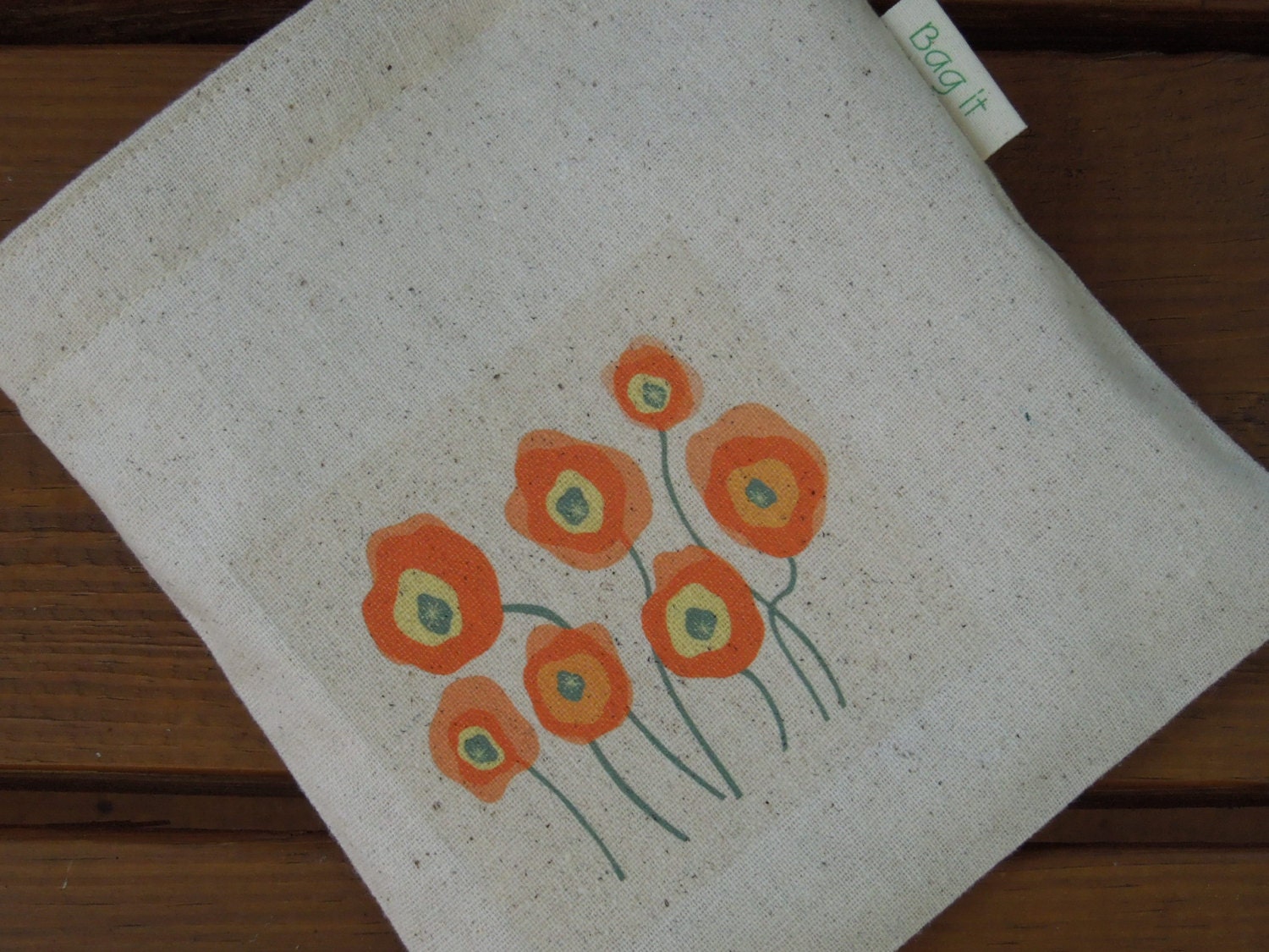 Reusable sandwich bag - Posing poppies on natural unbleached cotton