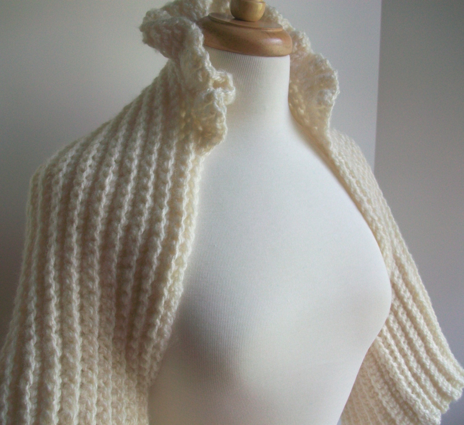 Ivory Shrug Bridal Wrap Sweater Bolero Honeymoon Cruise Wear Ruffled Stand Up Collar