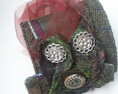 Wispy Buttoned Beauty Fiber Art Cuff  with silver buttons and organza