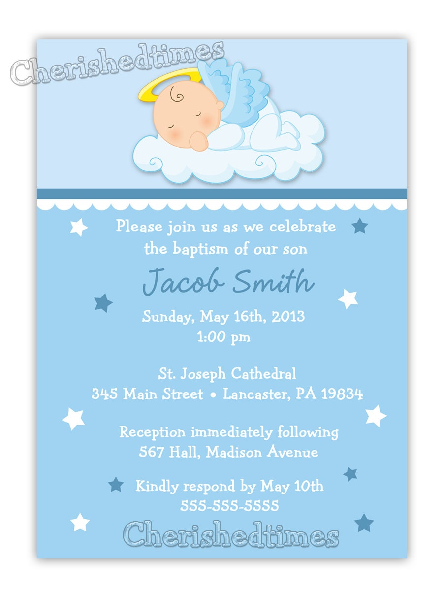 Baby Angel Boy or Girl Baptism Christening Invitation (Digital File )