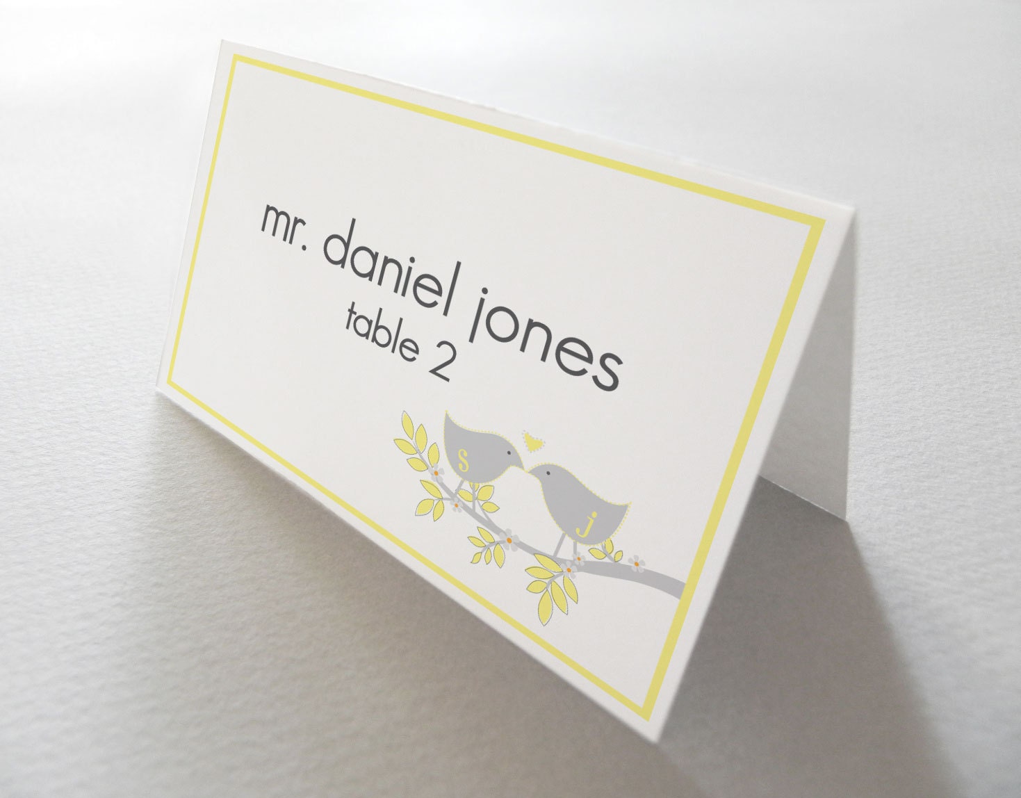 Custom Wedding Escort Place Cards in Love Birds on Branch Design - 50 Tented Cards