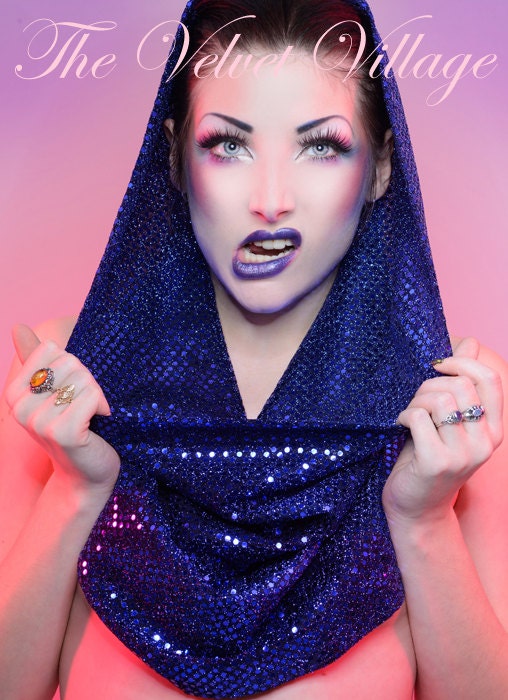 Midnight blue sparkley sequin snood hood scarf Gaga PARTY