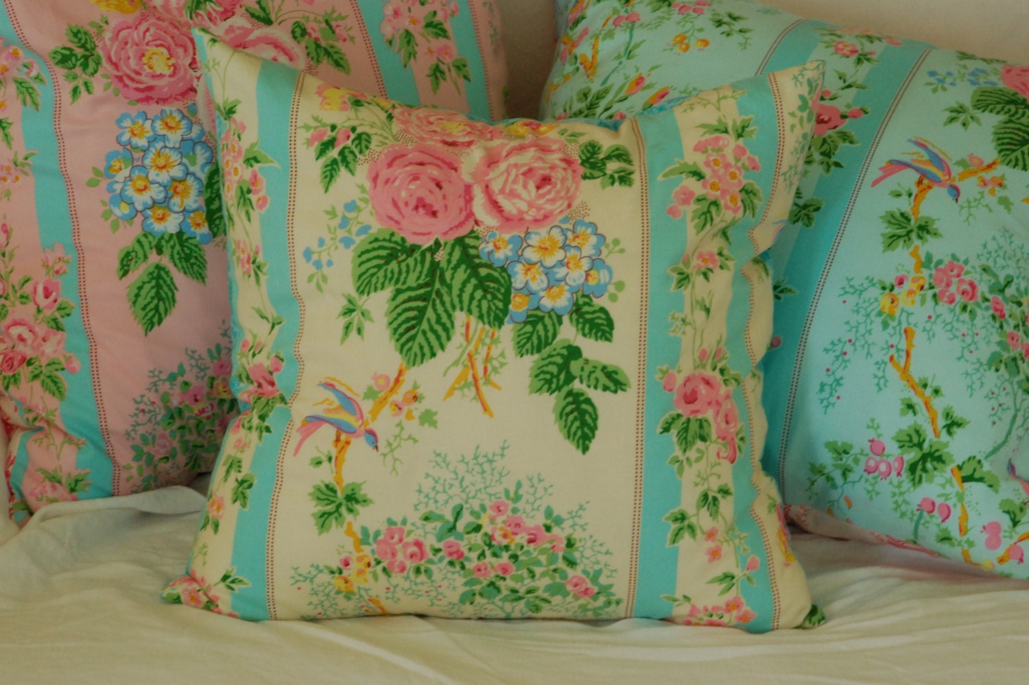 On Hold for Tracey - Cottage Pillow, Shabby Chic Pillow Cover, Decorative Pillows, Reversible