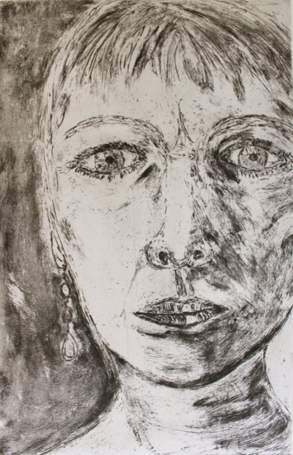 Self Portrait - 7.5 x 12 inch (on 13 x 16 inch paper) hand-pulled etching print by Silke Powers