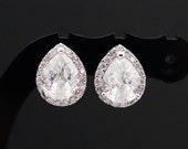 Wedding Jewelry Bridal Jewelry Bridal Earrings Clear White LUX Cubic Zirconia Tear drops Ear Posts