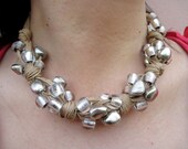 necklace transparent silverglass beads and alluminium alloy pebbles - jewelry fiber