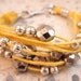 String bracelet mustard yellow hemp with silver beads and dark grey hematite czech glass beads  - fiber jewelry