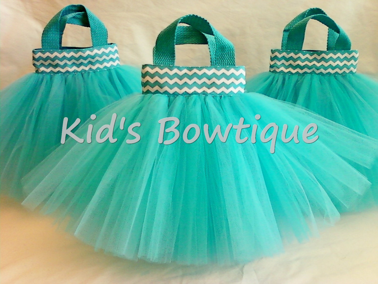 Set of 6 Aqua Chevron Ribbon Party Favor Tutu Bags