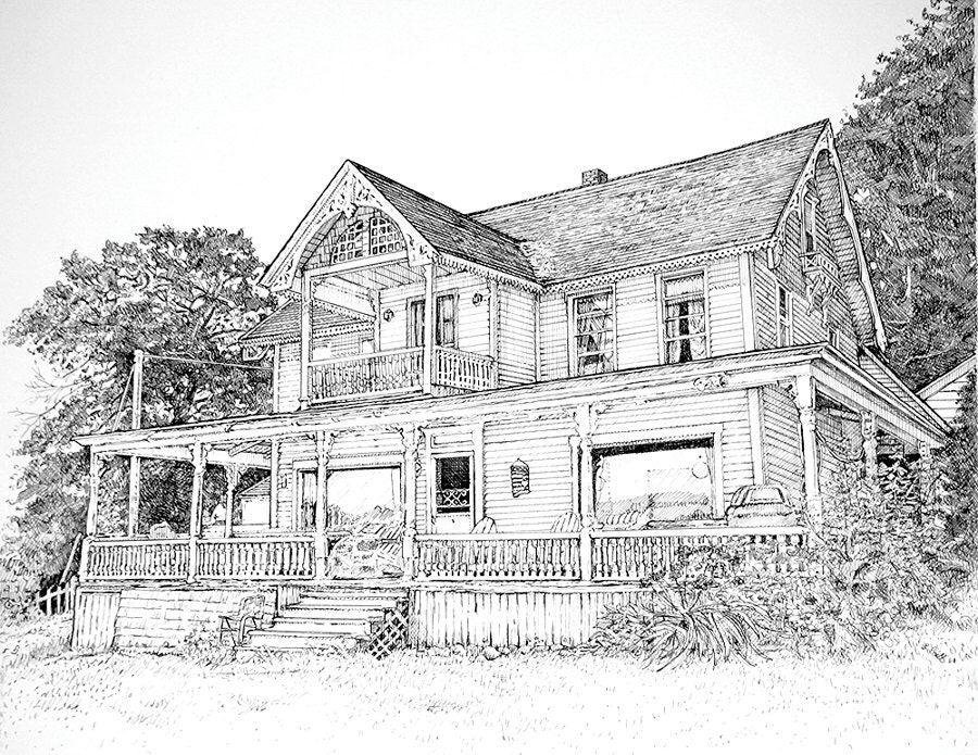 Custom House Portrait -11x14 Detailed Original Painting Drawing -Realistic Art