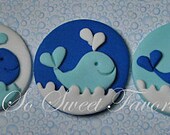 Fondant edible cupcake toppers - Blue whales
