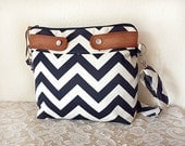 Crossbody Chevron Purse / Nautical look // Navy/White stripe & faux suede-- MADE TO ORDER--