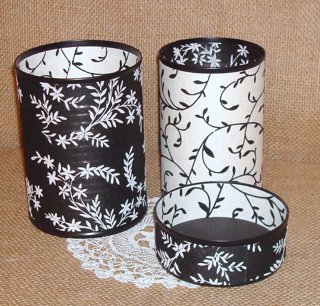 Desk Accessories Office Organizer - Black and Cream Floral Vines Pencil Holder Set No. 216
