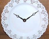 ON SALE - Wall Clock - Small Lacy White Porcelain Plate Wall Clock No. 1013 (7-1/2 inches)
