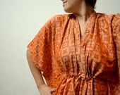 Peach Silk Kaftan -Loungewear, Silk Robe, Caftan, Spa, beachwear, make great Anniversary or Birthday gift