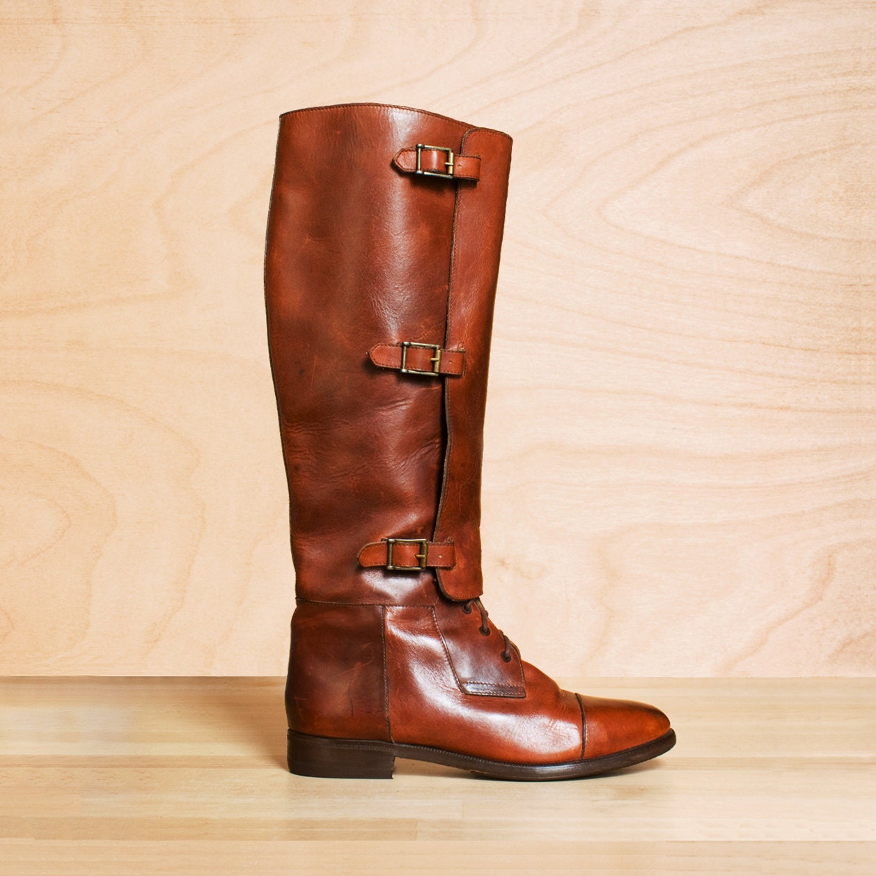 Vintage 1980s Ralph Lauren Italian leather riding boots 8.5 / knee high boots 8.5 / women's tall lace up riding boots boots 8 1/2