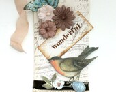 Vintage Shabby Bird Art Tag Handmade  OOAK