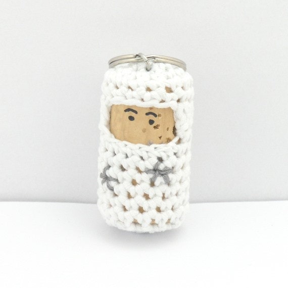 White ninja keychain - crochet dangle, zipper pull, plushie keychain - amigurumi