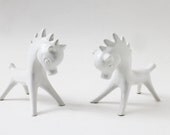 Mid Century Modern White Ceramic Horses Bosse Style Mod Figurines