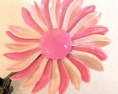Vintage Metal Pink Enamel Flower Brooch  /  Floral Pinwheel