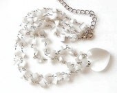 Vintage Heart MOP Pendant Necklace / 2 Strands Mother Of Pearl Chips Beads