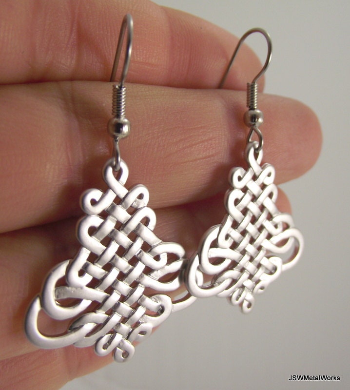Silver Oriental Knot Earrings, Silver Earrings