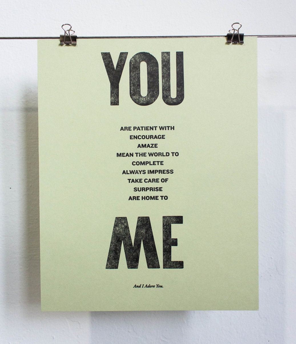 Small You & Me Letterpress Print - 8x10 (Sage Paper)