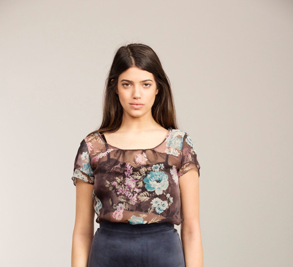 Last one... Floral sheer silk chiffon summer blouse