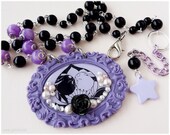 Black and White Mokona Cameo Necklace in Silver - Decoden Jewelry, Anime