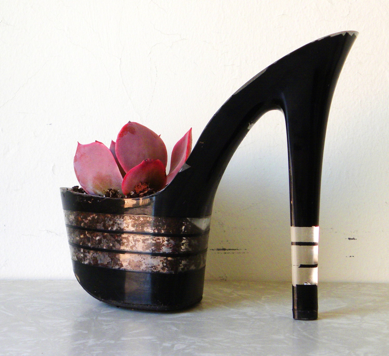 The Lady is a Tramp. stiletto succulent planter reclaimed high heel. bachelorette hostess gift. fashion redux