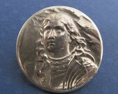 Antique French Sterling Silver Joan of Arc Pin Brooch Long Flowing Hair   SS71