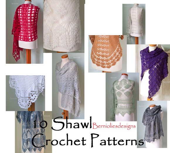 INSTANT DOWNLOAD, 10 Shawls, Crochet shawl pattern pdf