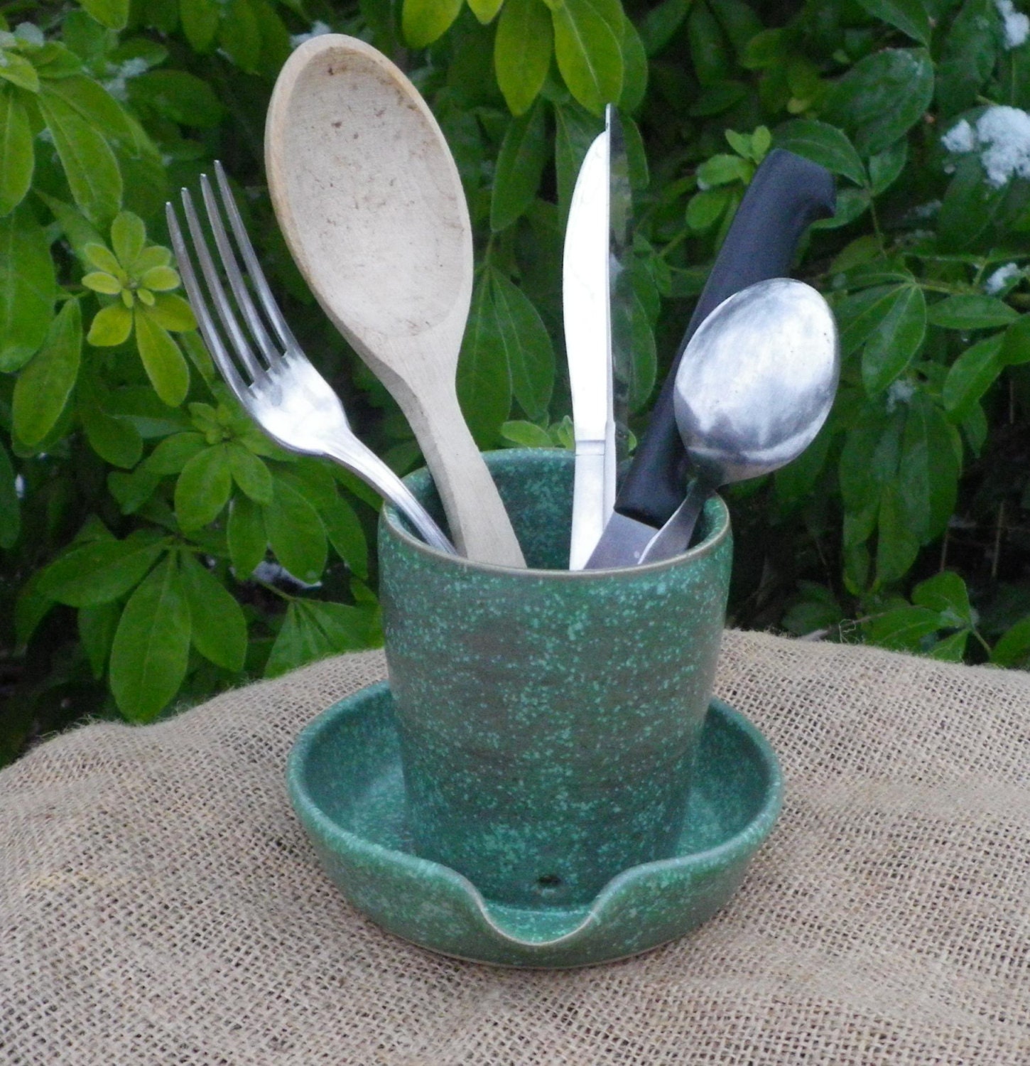 Cutlery drainer utensil jar toothbrush holder hand thrown stoneware pottery ceramic