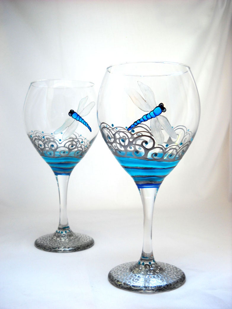 Hand Painted Wine Glasses Dragonfly Wine Glassware Hand Painted