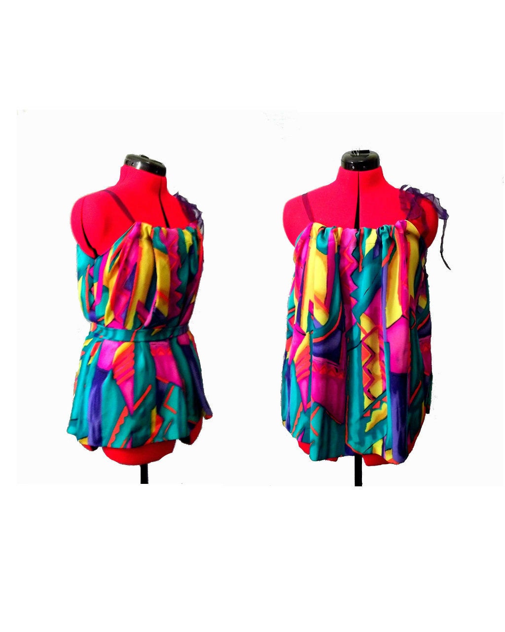 Colorful light weight satin top with belt