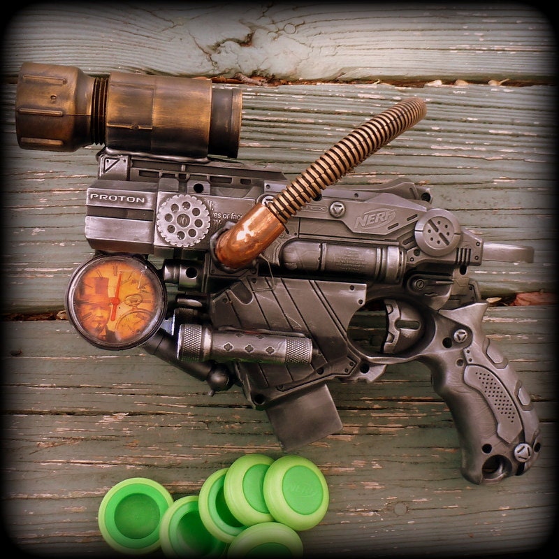 Express mail-Steampunk Gun Nerf N-Strike Vortex Proton Blaster  Victorian Gothic Zombie Vampire killer soft dart disc toy -- G7