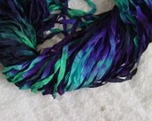 Hand Dyed Ribbon - SEA CAVERN, quarter inch wide ribbon, 5 yards