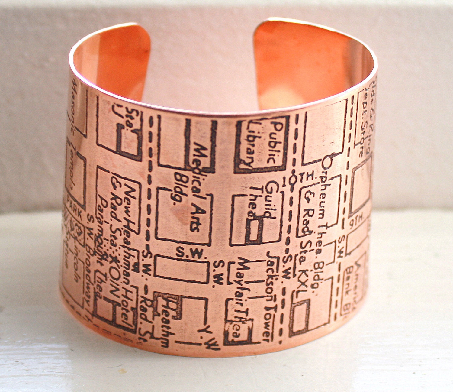 Vintage Portland Etched Map Bracelet - Copper
