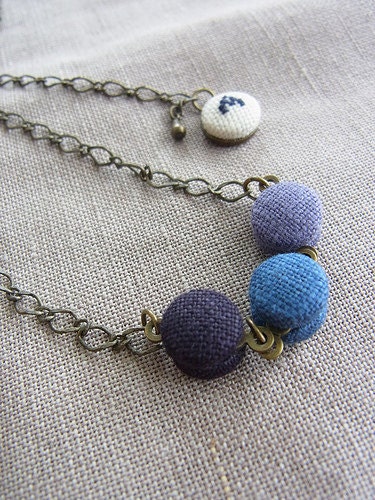FREE SHIPPING - CUSTOM necklace with linen macaroon and hand embroidery- Please choose 3 colors and alphabet -
