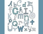 Alphabet Art Print ABC Kids Nursery Wall Decor Boys Room, 8x10, Children's Art Print