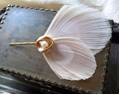 Art Deco Hair Pin - Gold Pearl Ivory Peacock Feather Fascinator - Wedding Bridal