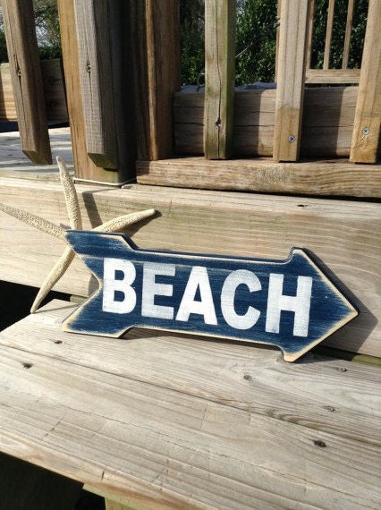 Beach Sign Arrow Nautical Coastal and Nursery Decor NAVY