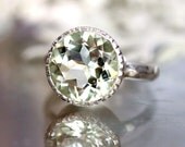 Green Amethyst Milgrain Cocktail Ring In No Nickel / Nickel Free Sterling Silver - Made To Order