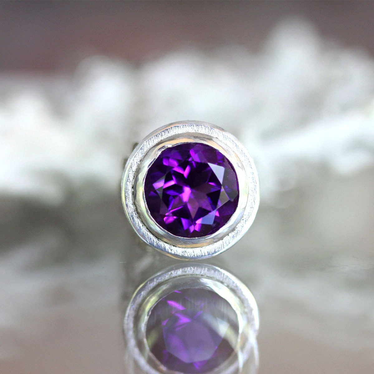 African Deep Purple Amethyst Halo Necklace In Nickel Free Sterling Silver - Made To Order