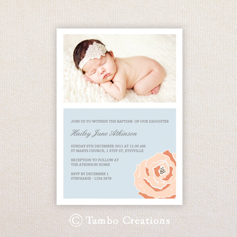 Photo Christening/baptism Invitations. Girls flower design. I Customize, You Print. Il_170x135