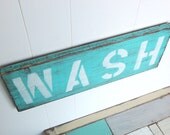 laundry room decor WASH wood sign beachy cottage style - Lt. Turquoise