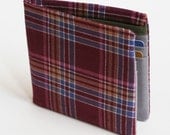 Mens wallet, Wallet, Vegan billfold wallet, Mauve and Grey Plaid, Handmade by Knotted Nest
