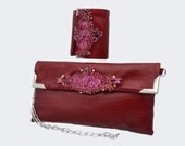 Leather evening bag- Ruby Red  Cuff Clutch
